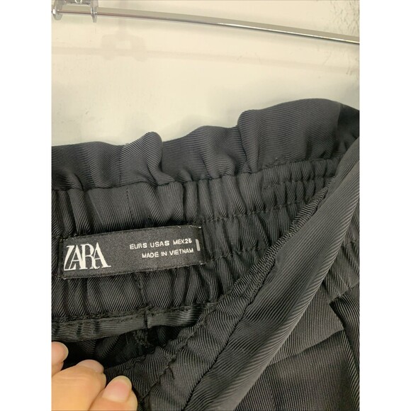 Zara High Rise Paperbag Wide Leg Black Trouser Pants Stretchy Size Small W27 L27 - Picture 4 of 9